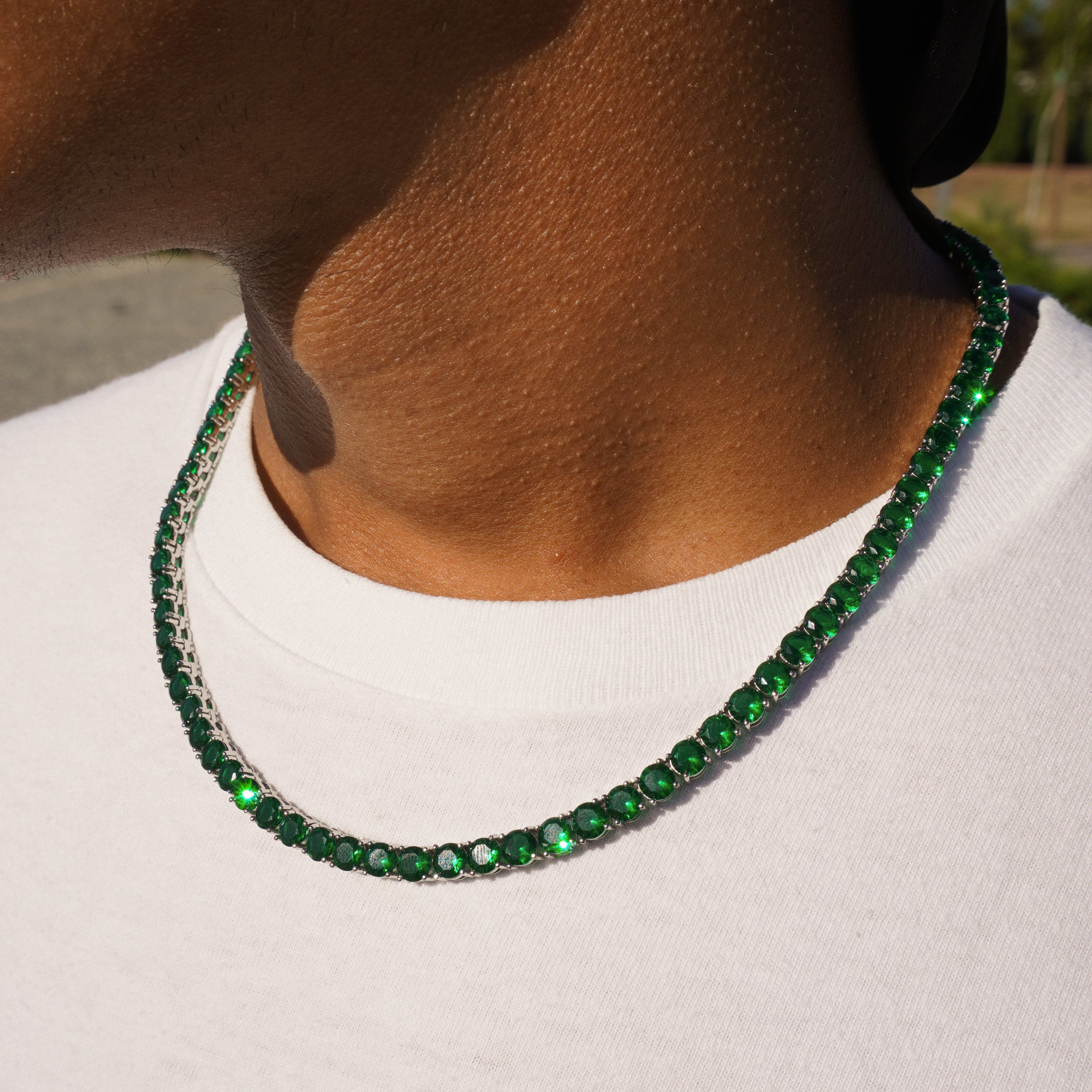 Emerald Tennis Necklace in 14K Yellow Gold