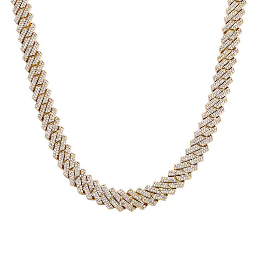 12MM DIAMOND PRONG LINK CHAIN - GOLD