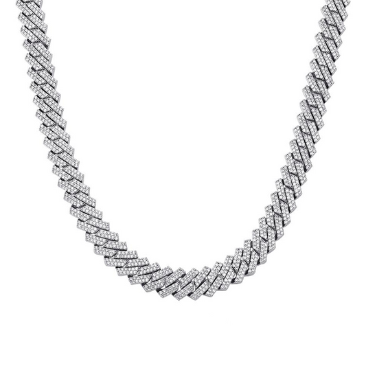 12MM DIAMOND PRONG LINK CHAIN - WHITE GOLD