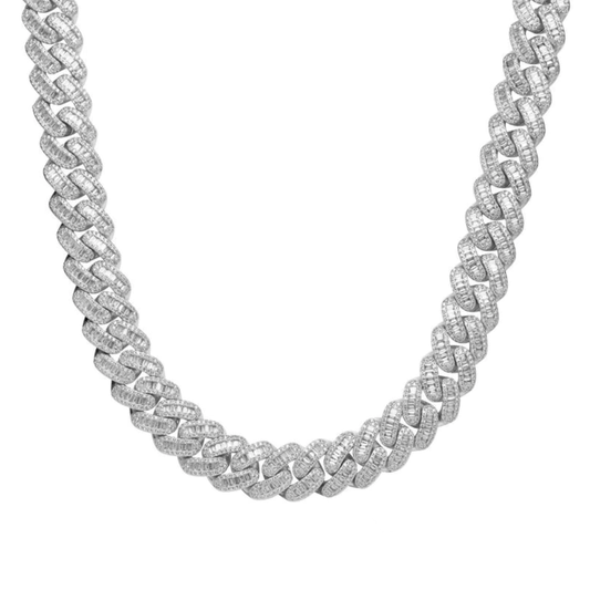 15MM BAGUETTE CUBAN LINK CHAIN - WHITE GOLD