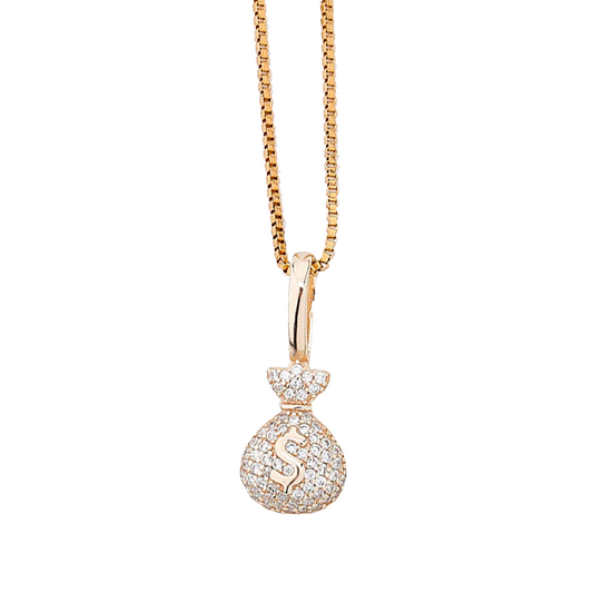 925 ICED MONEY BAG PENDANT - GOLD