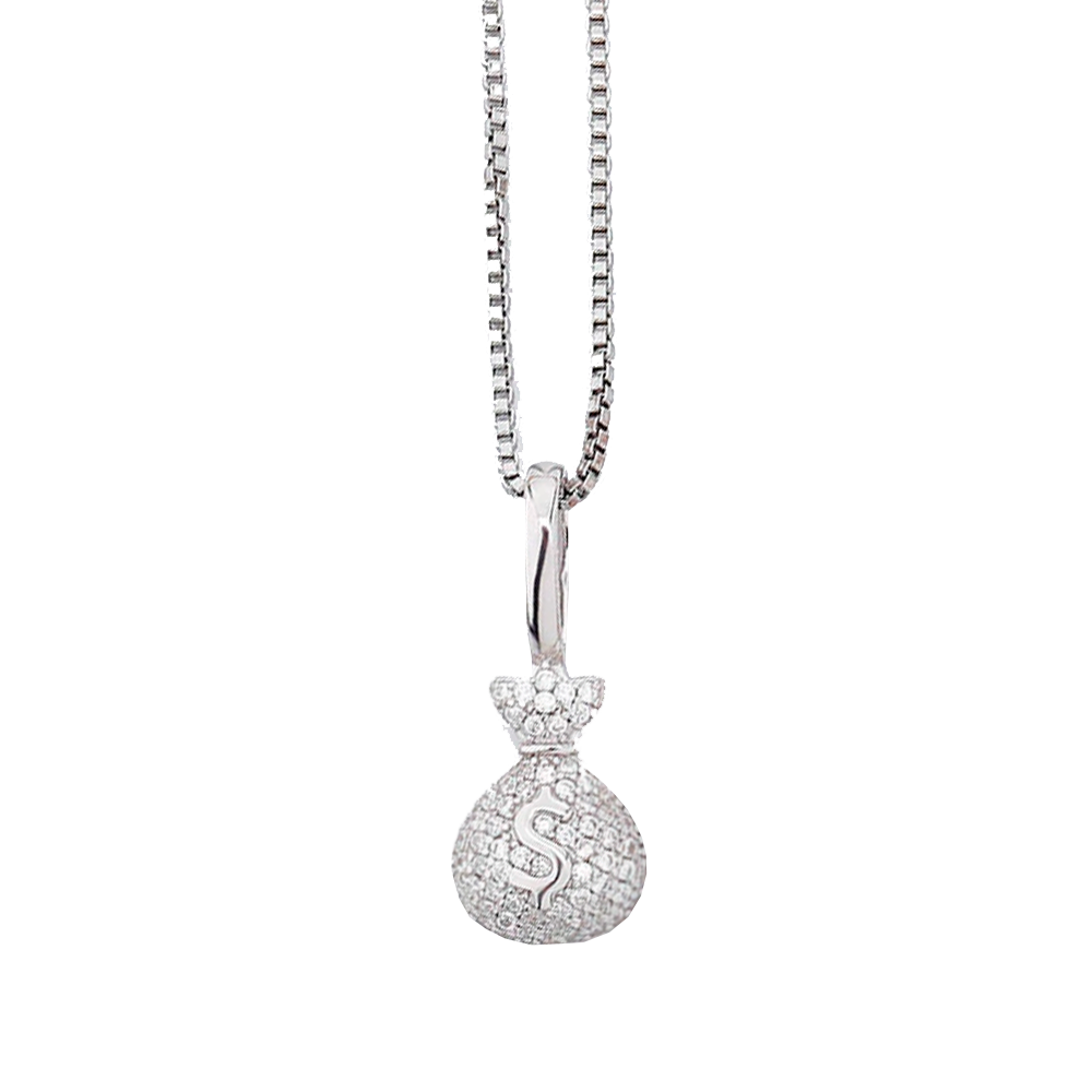 925 ICED MONEY BAG PENDANT - WHITE GOLD