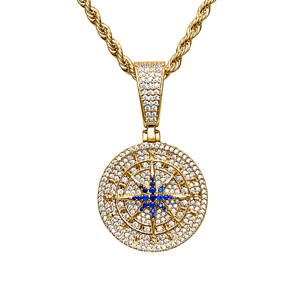 ICED COMPASS PENDANT - GOLD