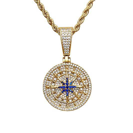 ICED COMPASS PENDANT - GOLD