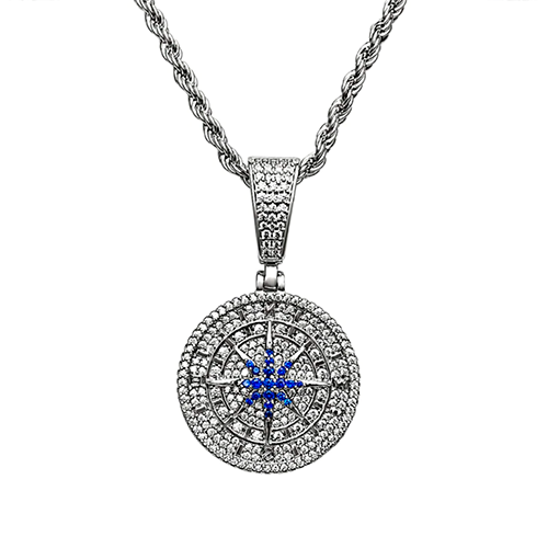 ICED COMPASS PENDANT - WHITE GOLD