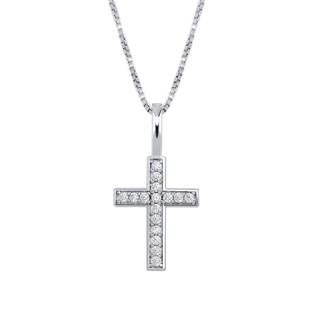 925 DIAMOND CROSS PENDANT - WHITE GOLD – Davicci