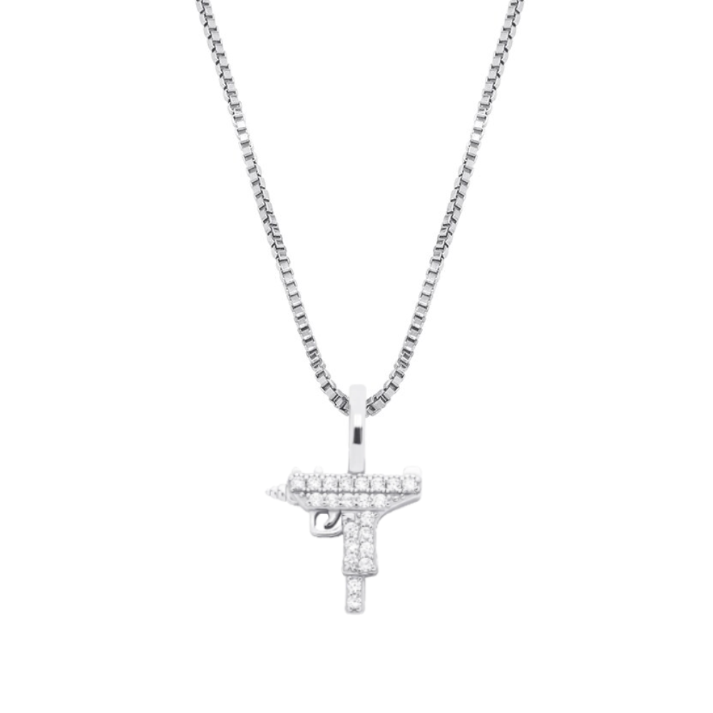 925 ICED MICRO UZI PENDANT - WHITE GOLD